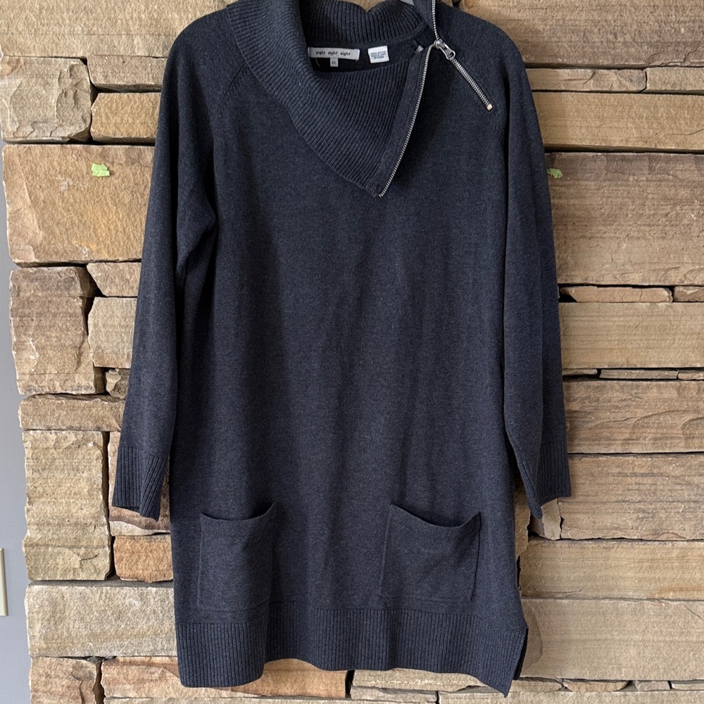 Cotton Cowl Neck Sweater Tunic Length Charcoal Grey Stunning Silhouette